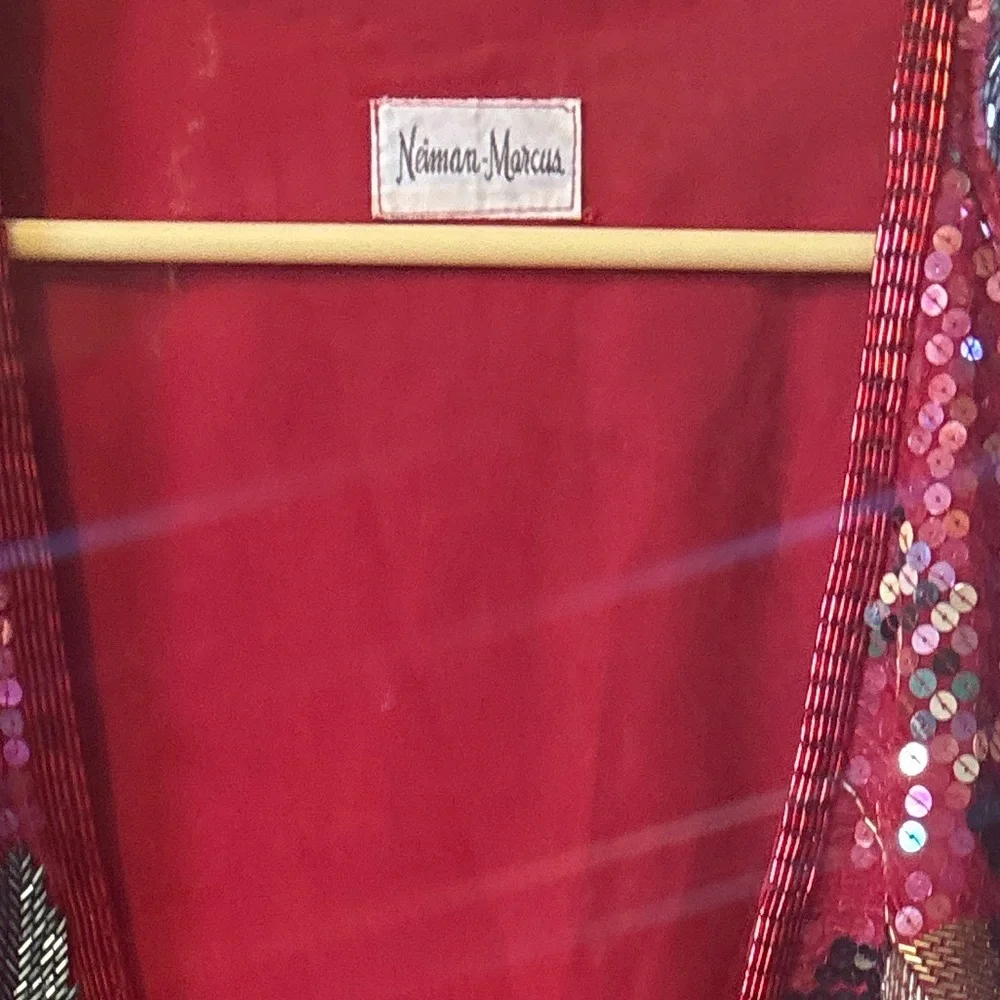 Vintage 80s Neiman Marcus Sequin Bolero Jacket Red Multicolor - Picture 2 of 5